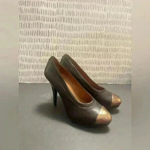MRKT. - Women’s Stilettos Brown Leather With Bronze Cap Toe - Size 37.5